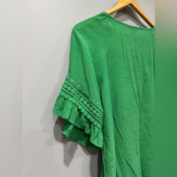 Green Unique Spectrum Square Neck Peasant Blouse Size M EUC - Picture 5 of 6
